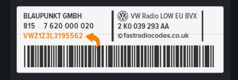 VW Radio Label Location
